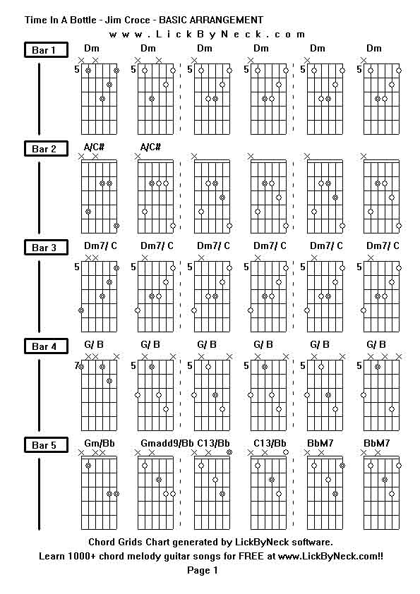 Chord Grids Chart of chord melody fingerstyle guitar song-Time In A Bottle - Jim Croce - BASIC ARRANGEMENT,generated by LickByNeck software.